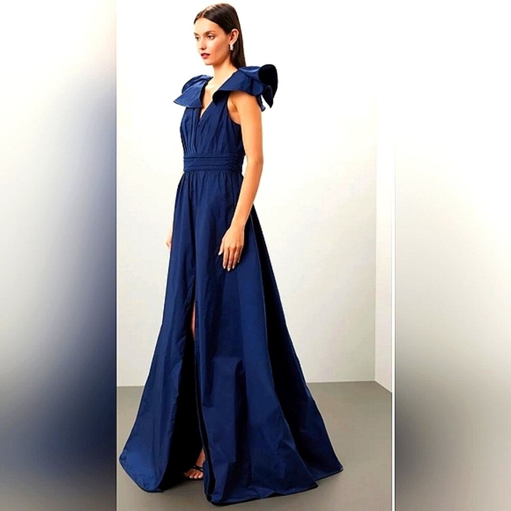 Marchesa Notte Taffeta Ball Gown Navy Blue 6 - Picture 10 of 11